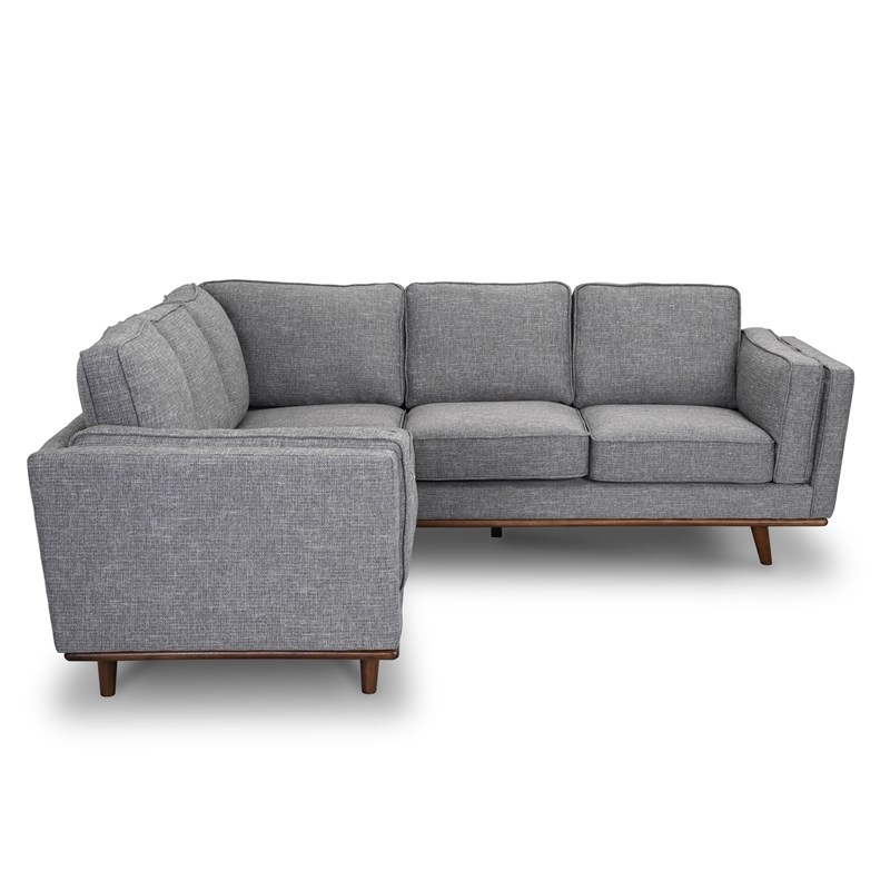 Theodore Mid-Century Modern Pillow back right-facing Sectional in Dark Gray