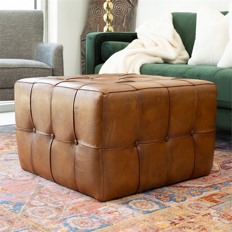 Bumble Mid Century Modern 27 5 Inch, Leather Ottoman Brown
