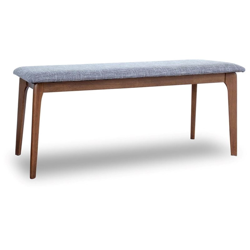 Mel Mid-Century Modern Fabric Upholstered Dining Bench in Gray