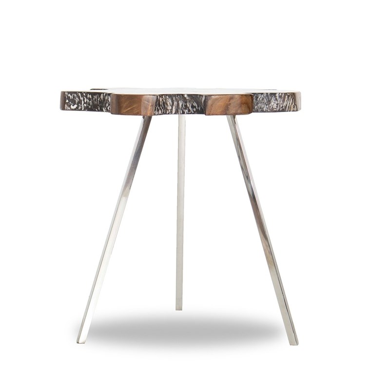 Ariana Mid-Century Modern Free Form solid wood End Table in Chrome