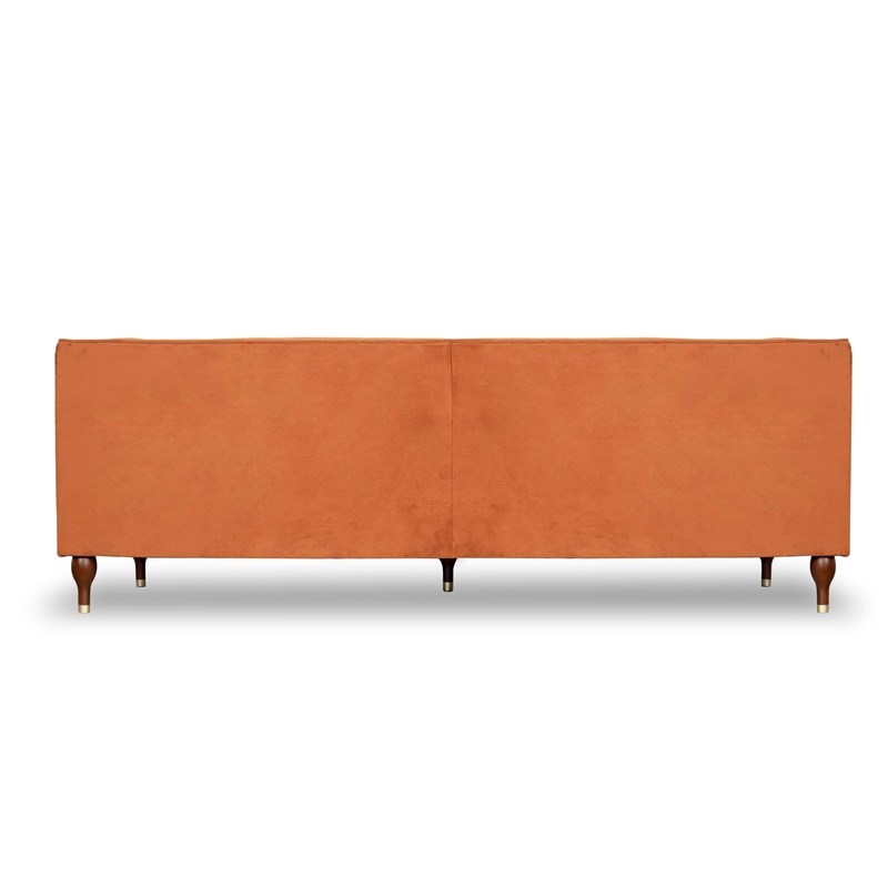 Clodine Mid-Century Modern  Tufted Back Velvet Sofa in orange