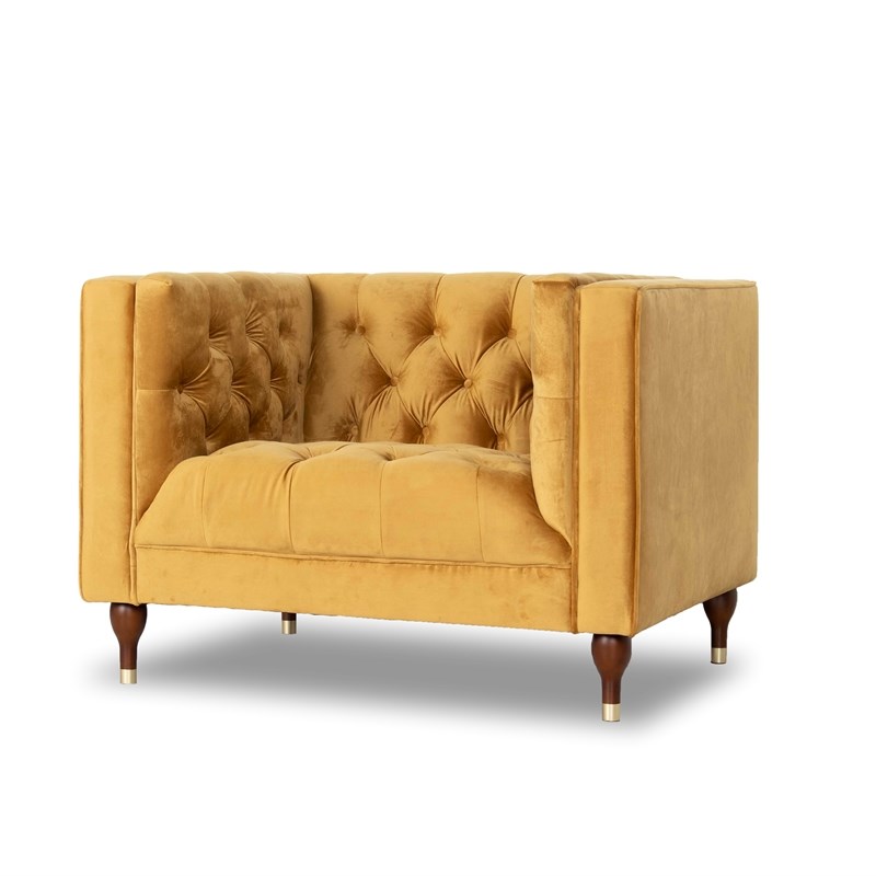 Clodine Mid-Century Modern  Tight Back Velvet Upholstered Armchair  in Gold