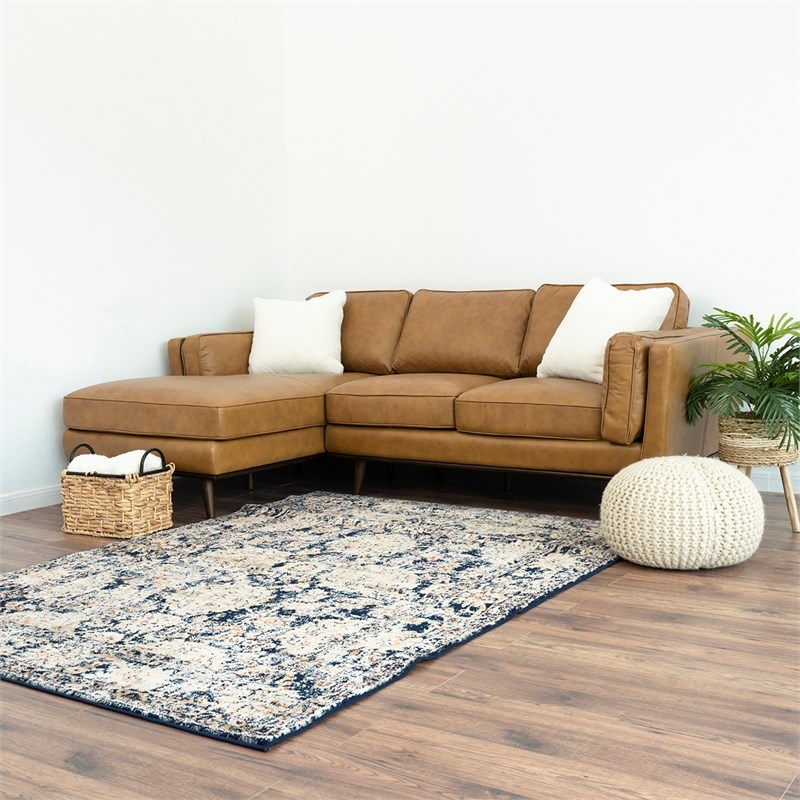 mid century modern brooklyn tan genuine leather sectional sofa left