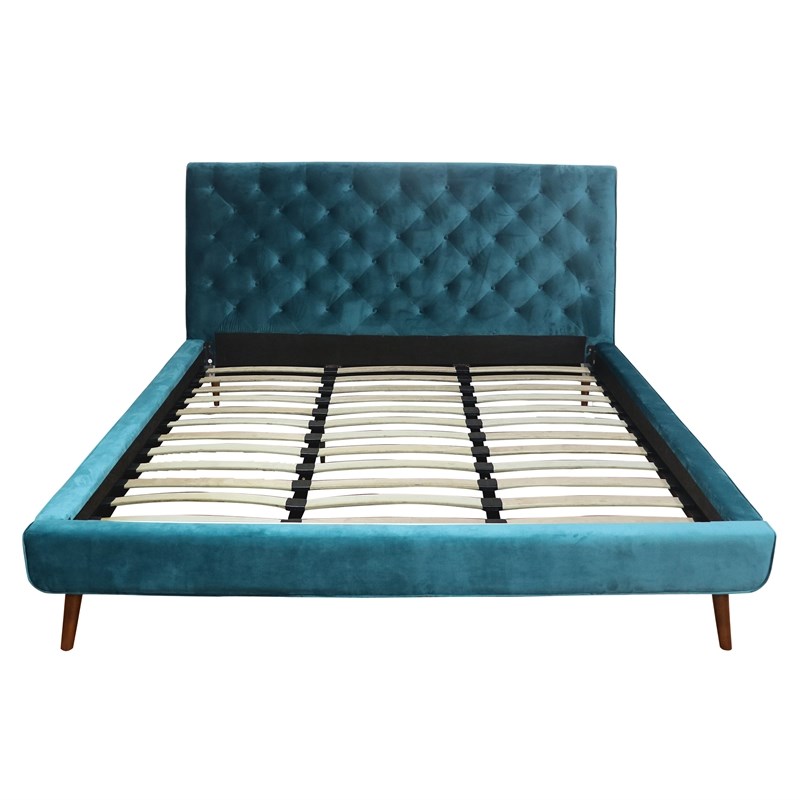 Mid Century Modern Alice Teal Velvet Queen Platform Bed Ash9752