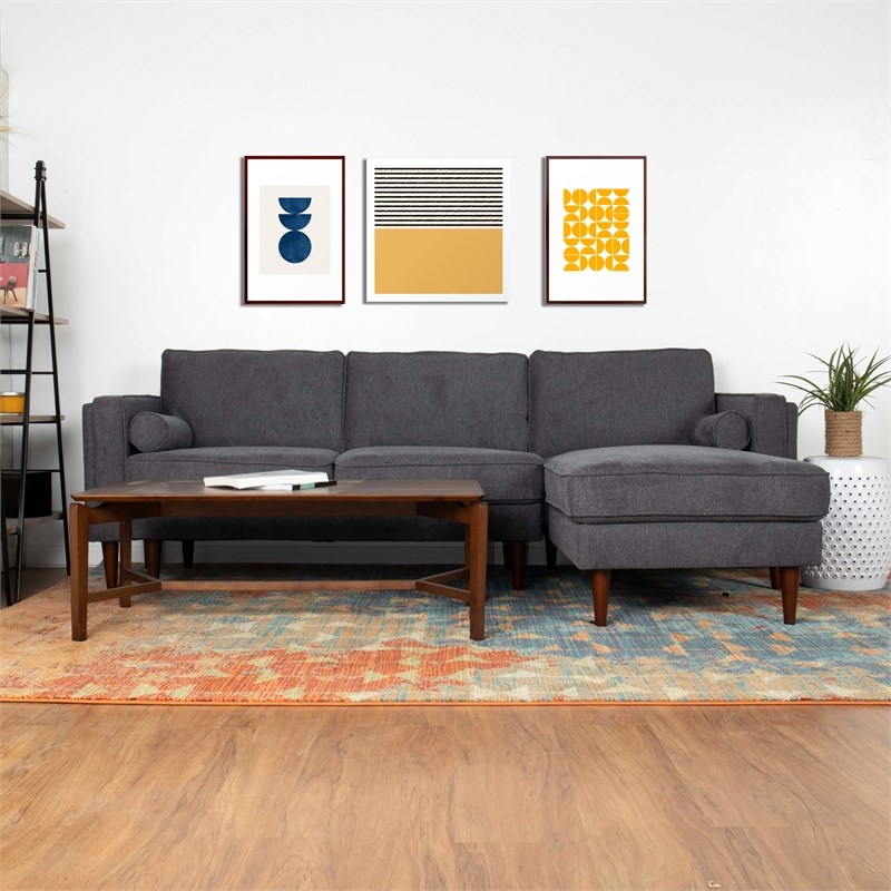 mid century modern hudson dark gray reversible sofa ash9753