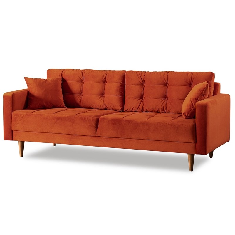 Deven Mid-Century Modern Tufted Back Microfiber Sofa in orange