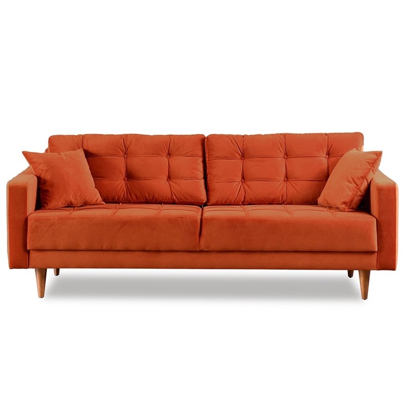 Deven Mid-Century Modern Tufted Back Microfiber Sofa in orange