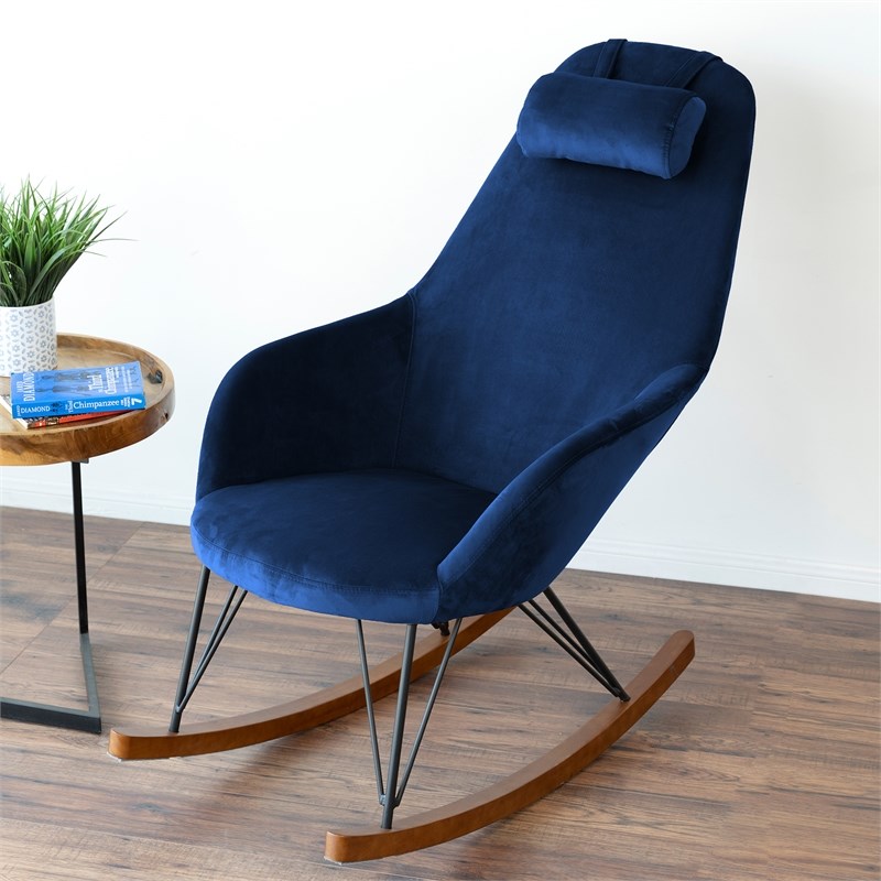 Mid Century Modern Jayce Velvet Rocking Chair in Blue