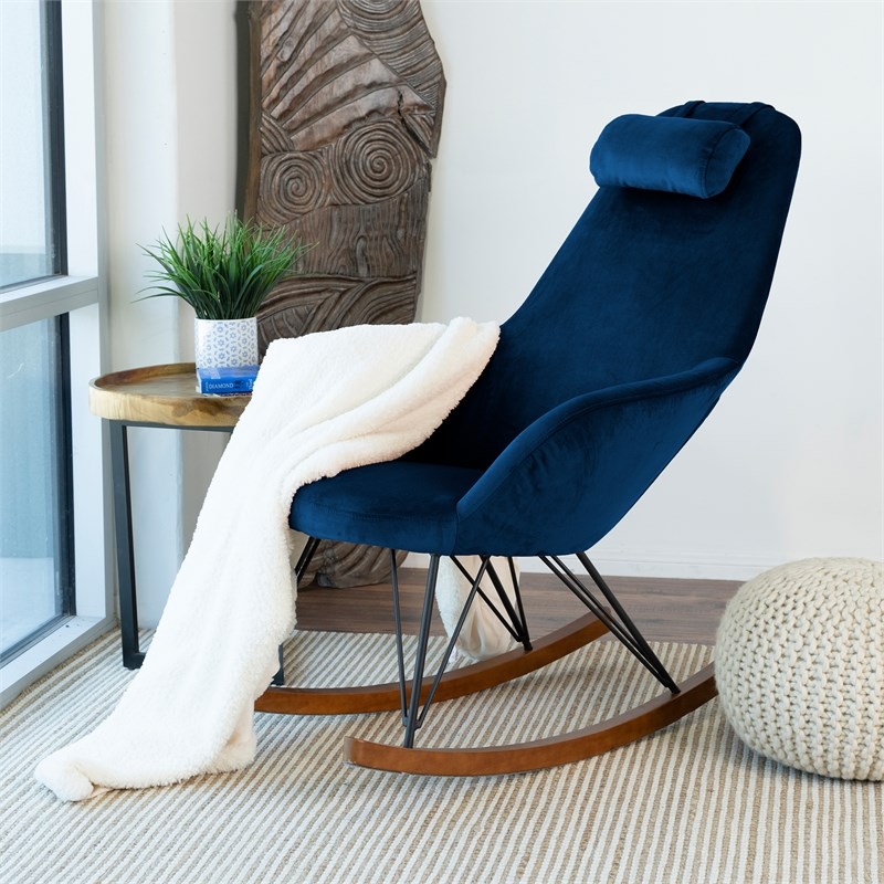 Mid Century Modern Jayce Velvet Rocking Chair in Blue
