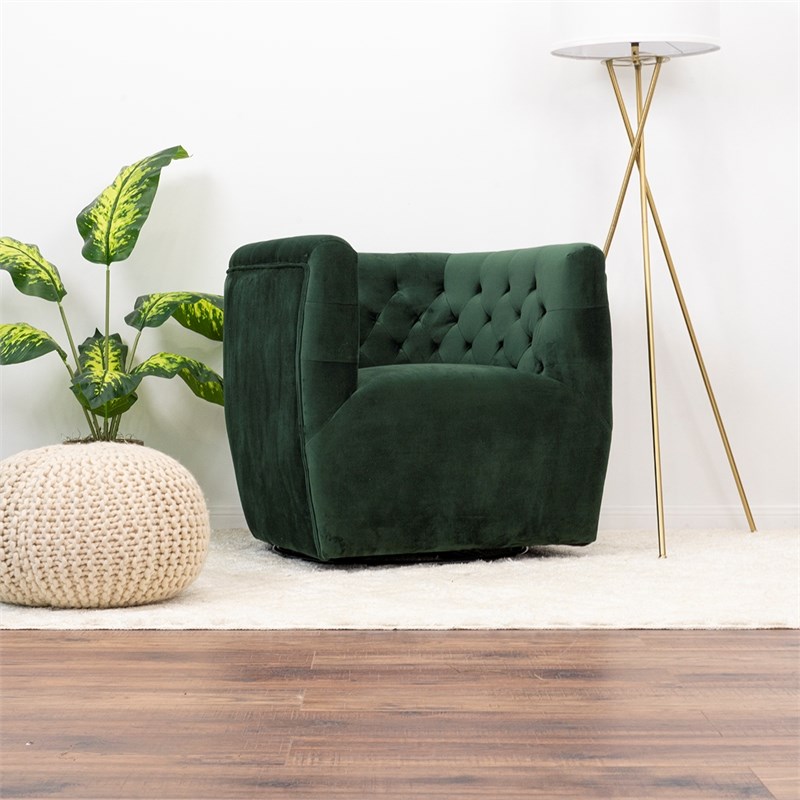 Rose Mid-Century Modern  Tufted Back Velvet Swivel Chair  in Green