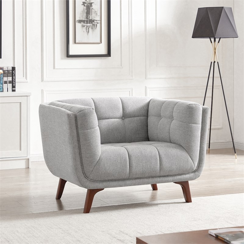 Allen Mid-Century Modern Tight Back Fabric Upholstered Armchair in Light Grey