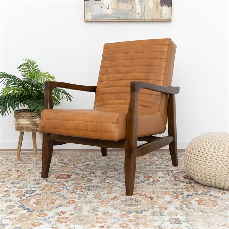 Lou Mid Century Modern Tight Back, Genuine Leather Chairs For Living Room