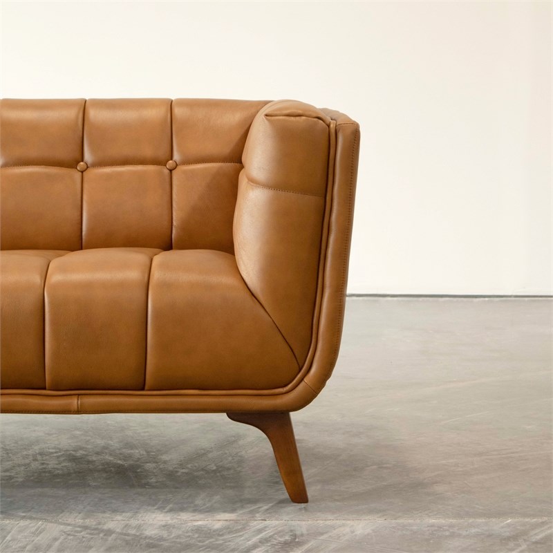 mid century modern allen tan full grain leather sofa 84" ash0428