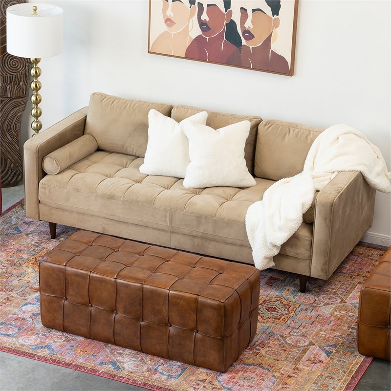 mid century modern jax taupe velvet sofa ash0426