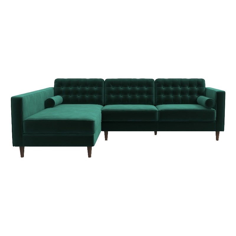 mid century modern owen forest green sectional sofa left facing ash0430