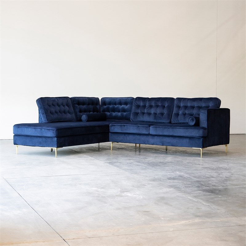 mid century modern kole blue sectional left facing sofa ash0434