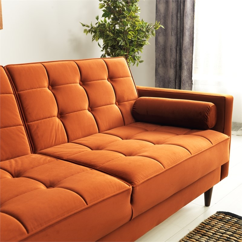 Mid Century Modern William Burnt Orange, Mid Century Modern Sleeper Sofa Leather