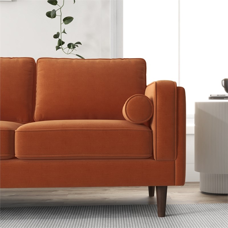 Hudson Mid-Century Modern Pillow Back Velvet Sofa in Orange