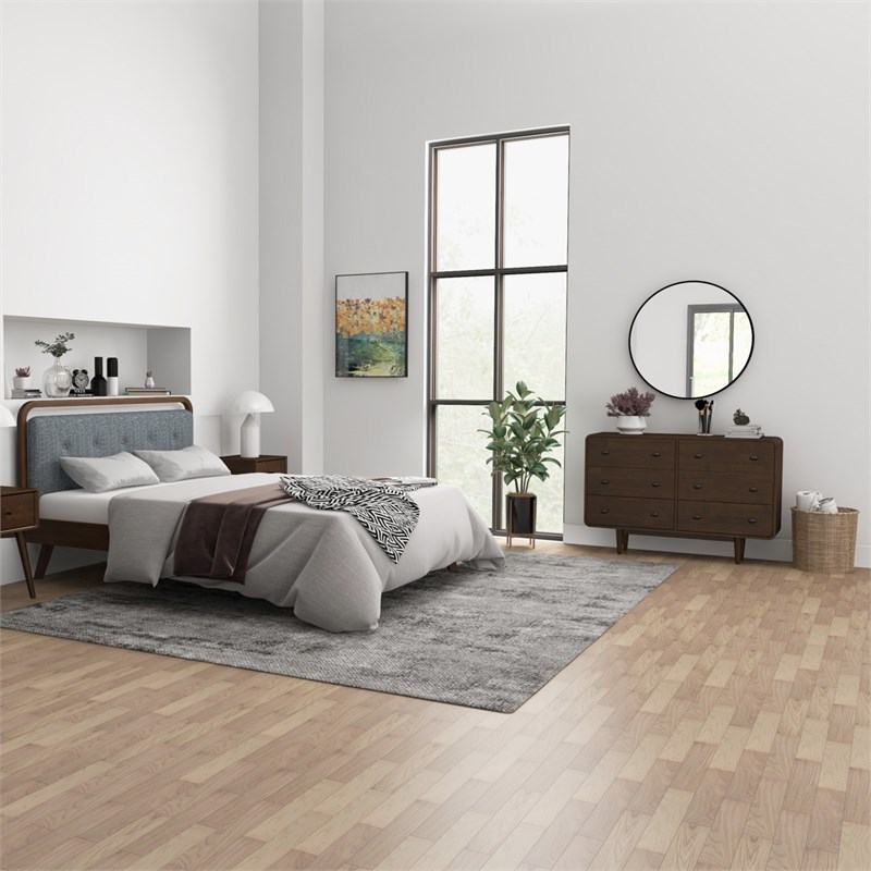 Stafford Modern Bedroom 6 Drawers Dressers in Solid Wood Walnut Brown