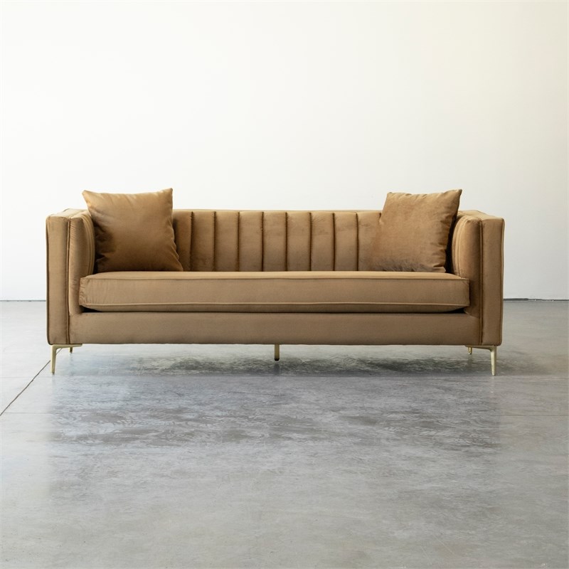 mid century modern kali cognac velvet sofa ash0162