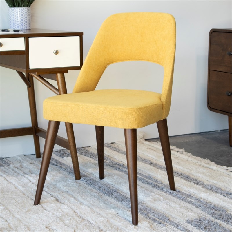 Avol Mid-Century Modern Fabric Dining Chair in Yellow (Set of 2 ...