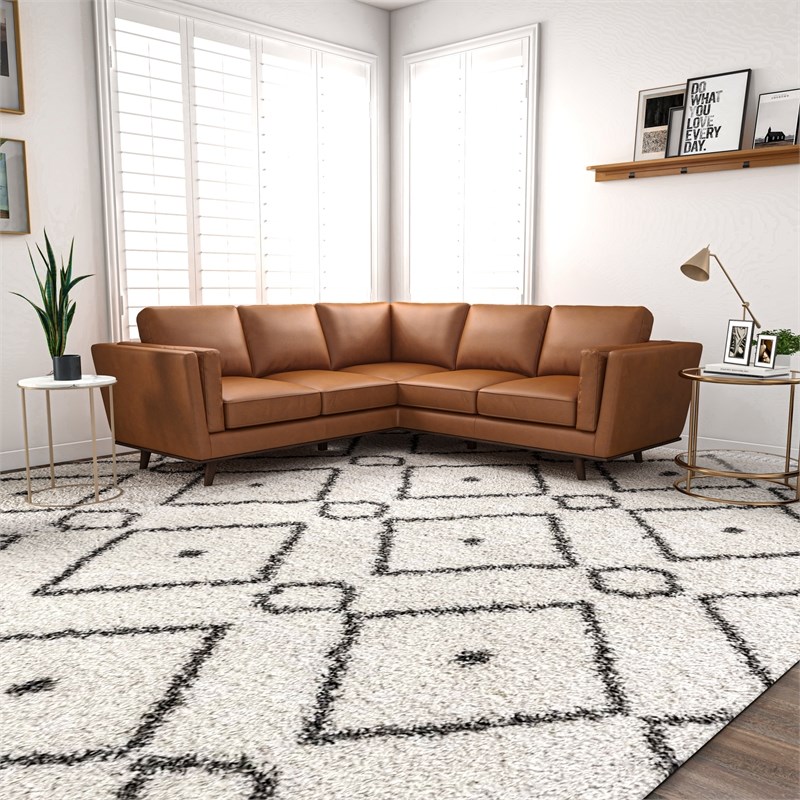 Everdale Mid-Century Symmetrical Genuine Leather Corner Sofa in Tan