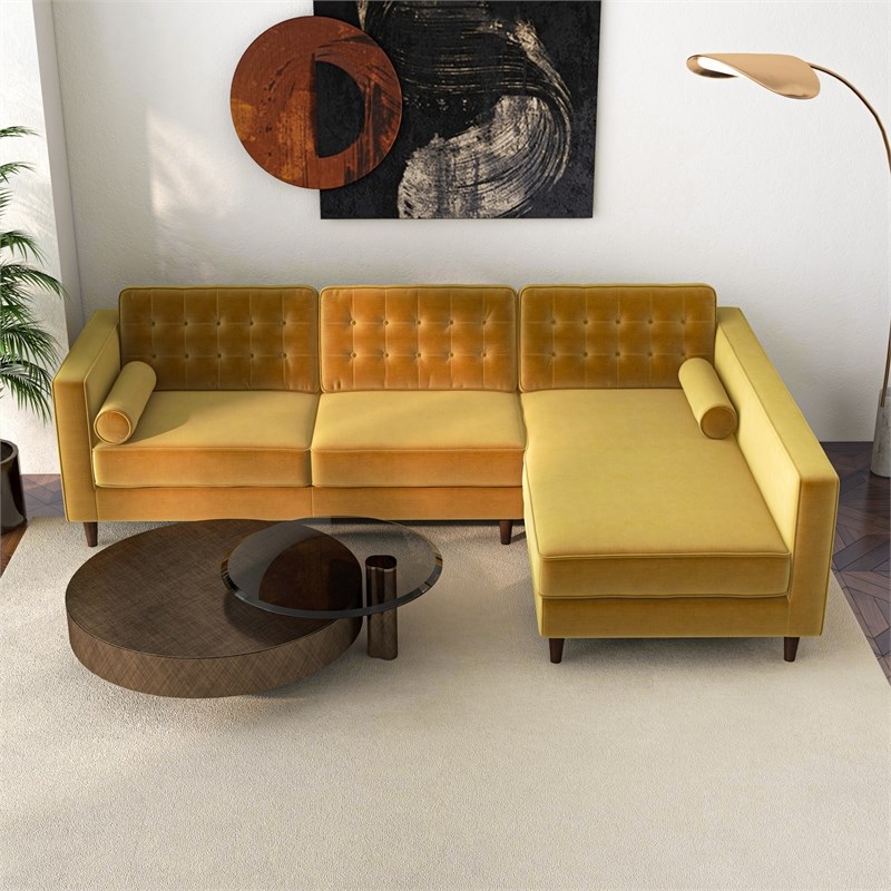 Owen Gold Velvet Modern Living Room Corner Sectional Couch Homesquare