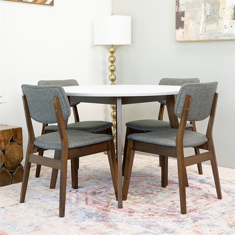 Aria Mid-Century Modern Fabric Dining Chair in Grey (Set of 2) | Homesquare