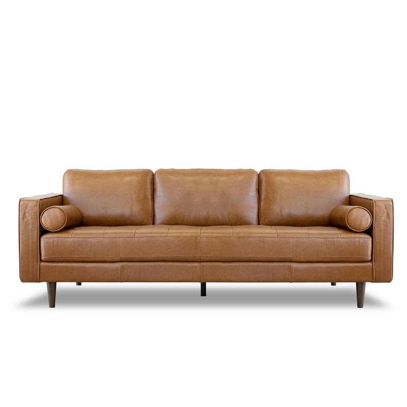 Mid Century Modern Jax Tan Genuine, Modern Genuine Leather Sofa