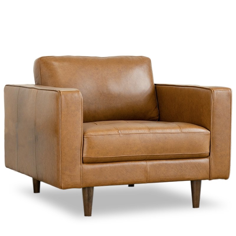 Mid Century Modern Jax Tan Genuine, Modern Leather Accent Chairs