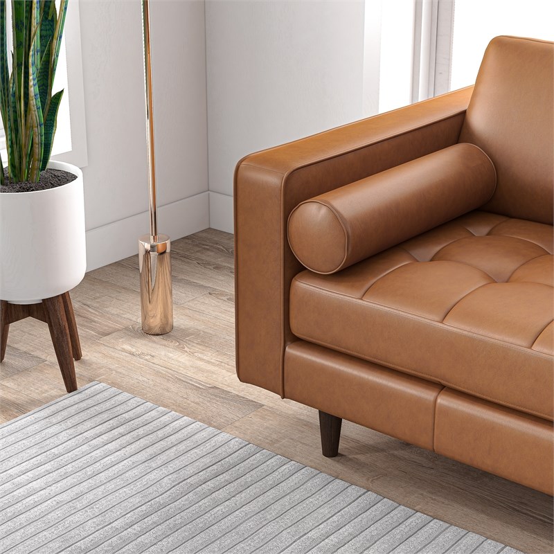 Demi Mid-Century L-Shaped Cushion Back Leather Right-Facing Sectional in Tan