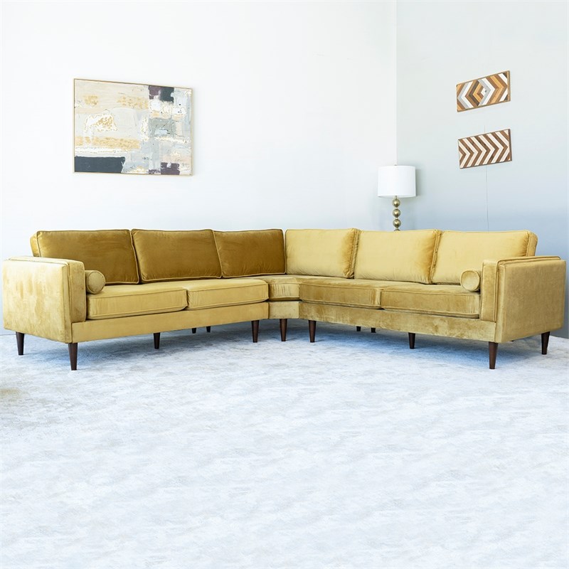 mid century modern hudson corner sofa gold velvet ash2627