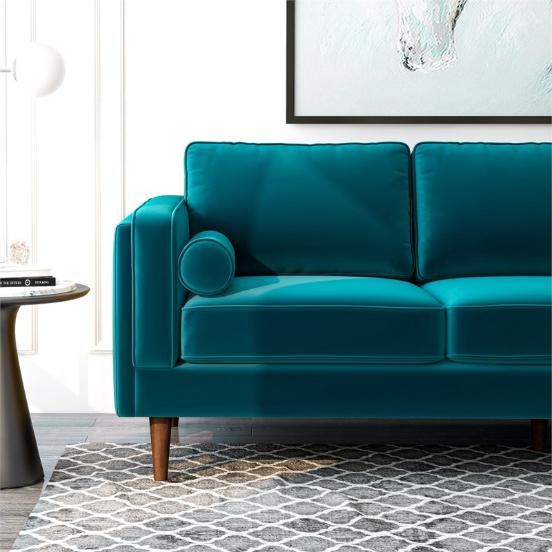 Hudson Luxury Modern Furniture Velvet Living Room Couch in Turquoise