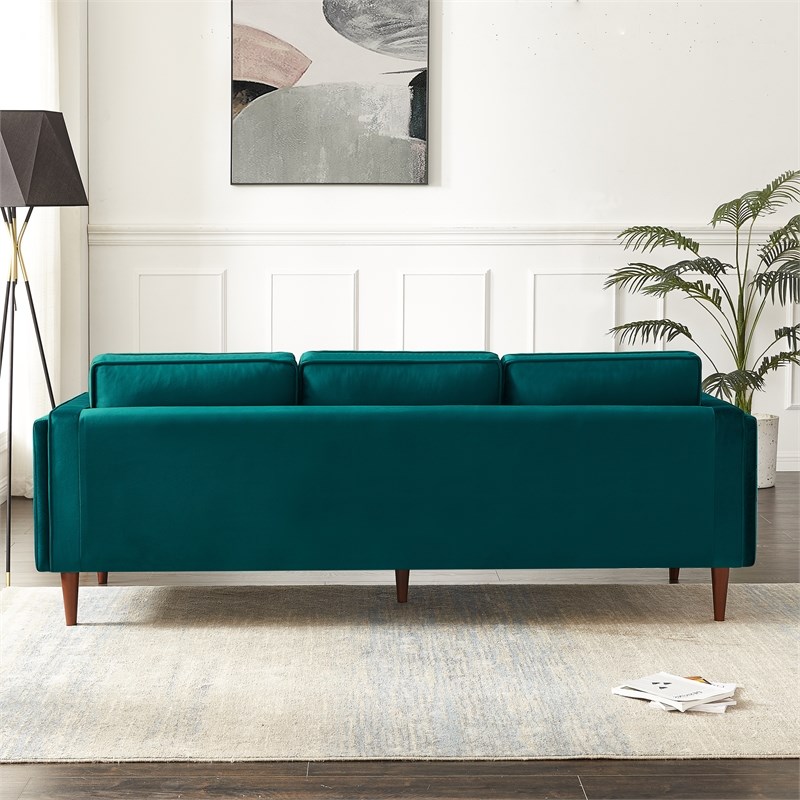 Hudson Luxury Modern Furniture Velvet Living Room Couch in Turquoise