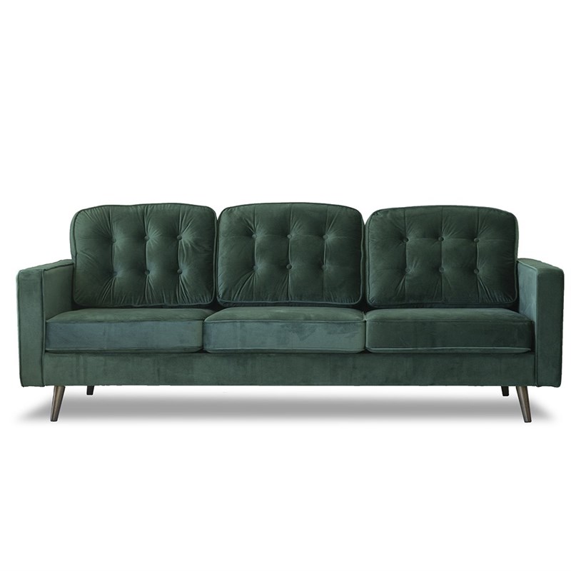 Kayle Mid-Century Modern Pillow Back Velvet Sofa in Green