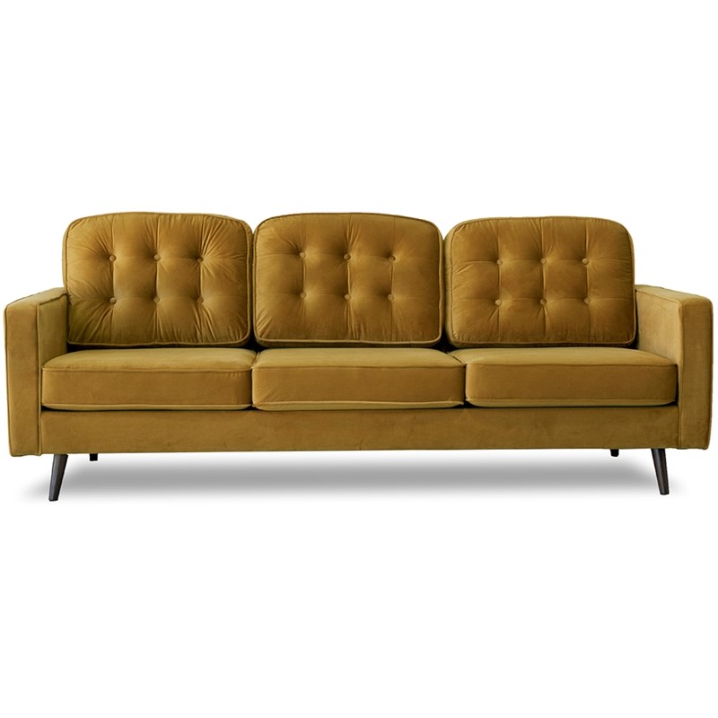Kayle Mid-Century Modern  Pillow Back Velvet  Sofa  in Gold