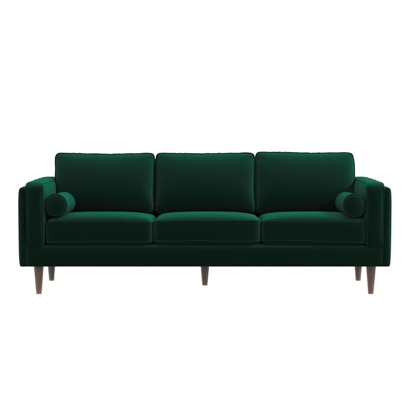 Hudson Mid-Century Modern Pillow Back Velvet Sofa in Green