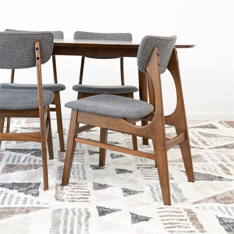Kenya 5 Mid-Century Modern Dining Set with 4 Fabric Dining Chairs in Dark Gray
