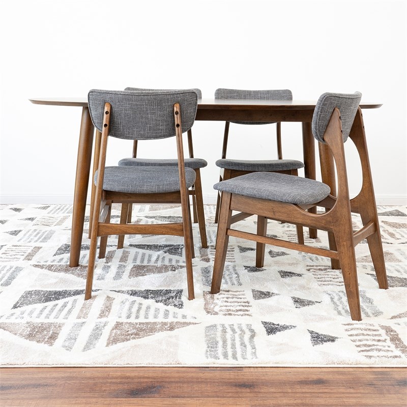 Kenya 5 Mid-Century Modern Dining Set with 4 Fabric Dining Chairs in Dark Gray
