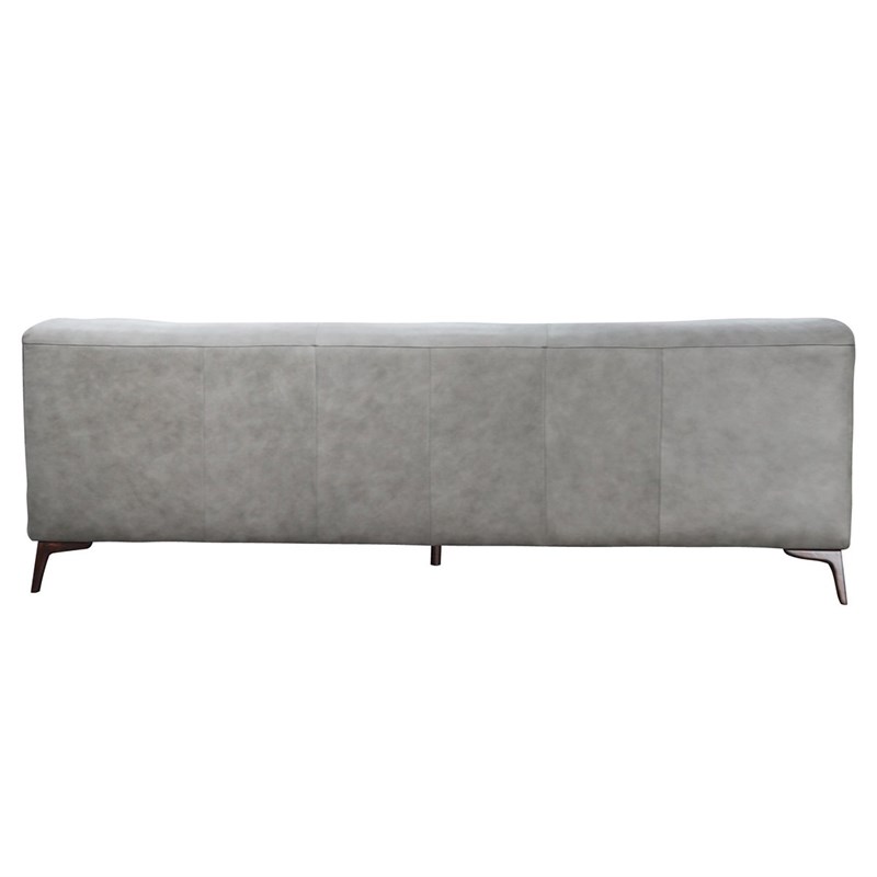 Flore Mid-Century Modern Cushion Back Genuine Leather Sofa in Gray