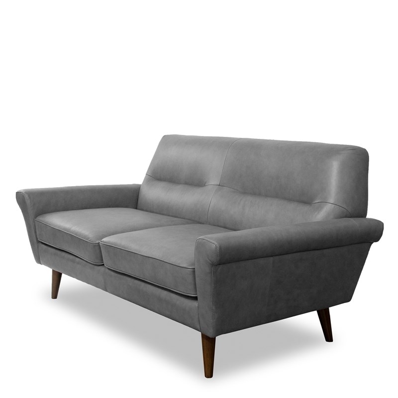 Lloyd Mid-Century Modern Tight Back Genuine Leather Sofa in Gray