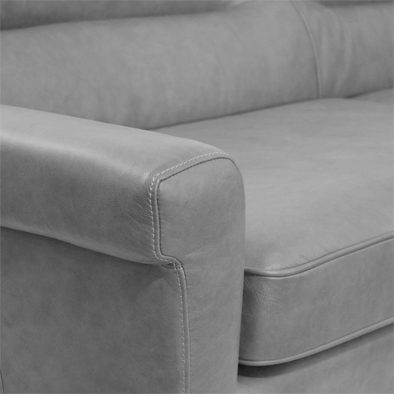 Lloyd Mid-Century Modern Tight Back Genuine Leather Sofa in Gray