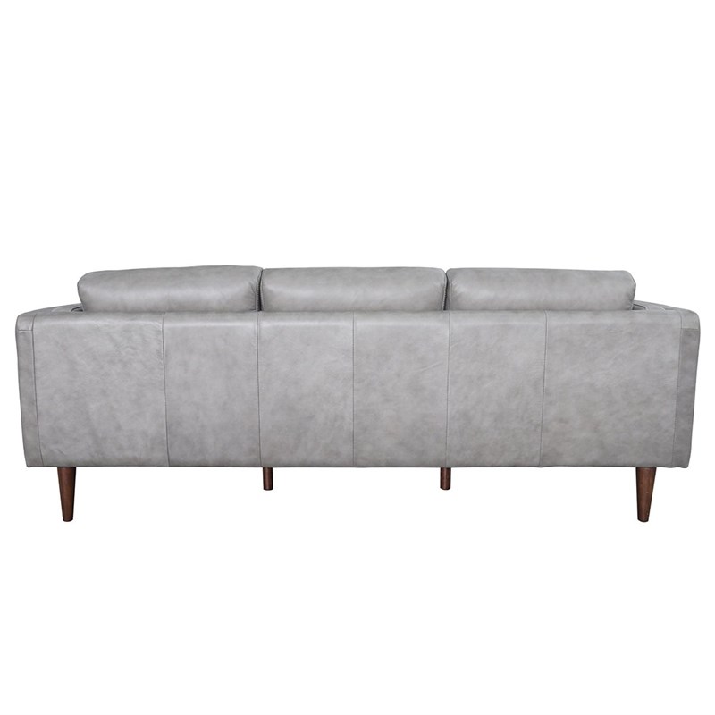 Tessa Mid-Century Modern Cushion Back Genuine Leather Sofa in Gray