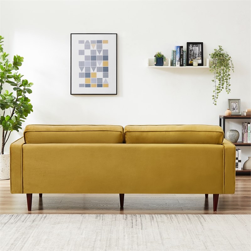 Harriet Mid-Century Modern Tufted Back Velvet Sofa in Gold