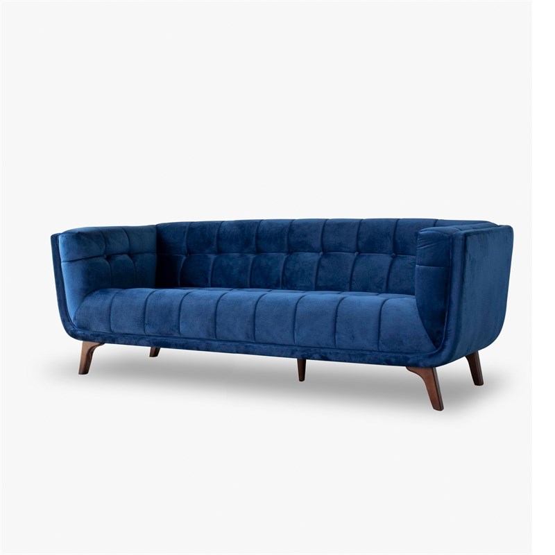 Allen Mid-Century Modern  Tufted Back Velvet  Sofa  in blue