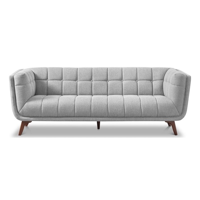 Allen Mid-Century Modern Tufted Back Fabric Sofa in Light Gray