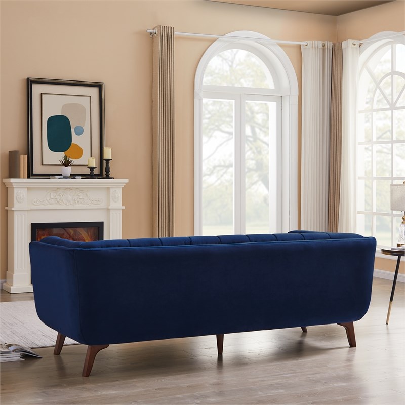 Allen Mid-Century Modern Tufted Back Velvet Sofa in Blue