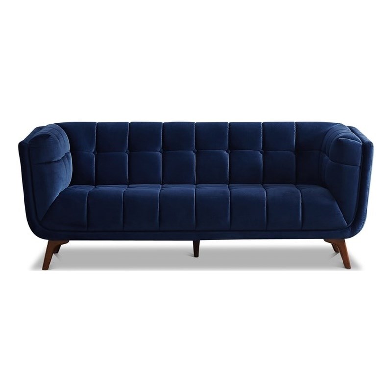 Allen Mid-Century Modern Tufted Back Velvet Sofa in Blue