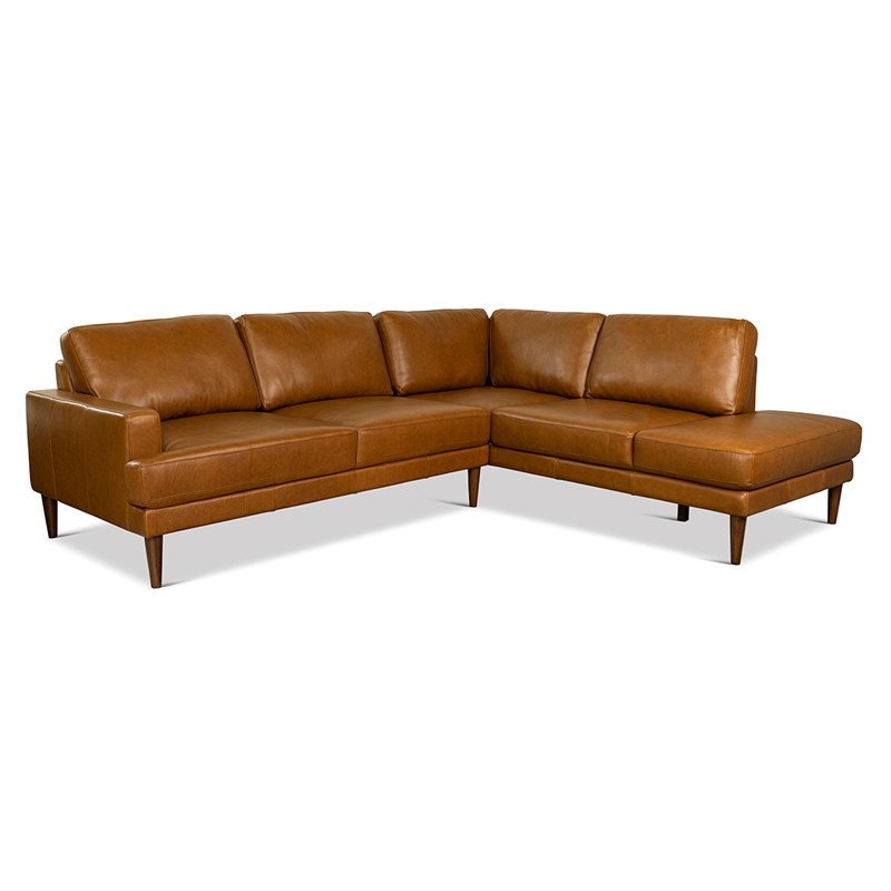 Aplee Modern Living Room Top Leather Corner Sectional Couch in Tan