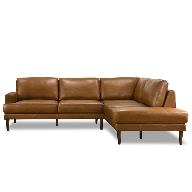 Aplee Modern Living Room Top Leather Corner Sectional Couch in Tan